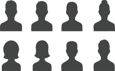 Male and female head silhouettes avatar, profile icons. Vector illustration