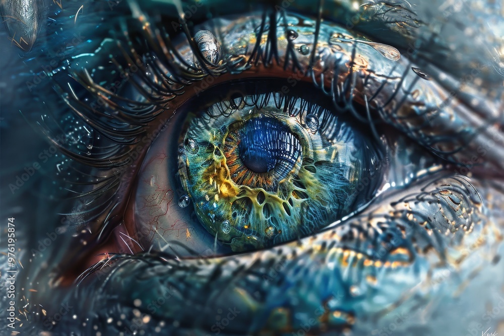 Poster this close-up view reveals a stunning eye filled with swirling colors and patterns, highlighting the