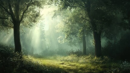 Naklejka premium Sunbeams in the Forest