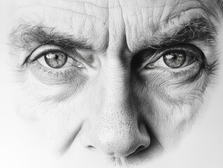 Obraz premium Intense close-up pencil drawing of elderly man's eyes highlighting emotion and detail
