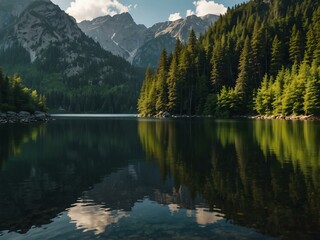 Serene lake in the mountains.