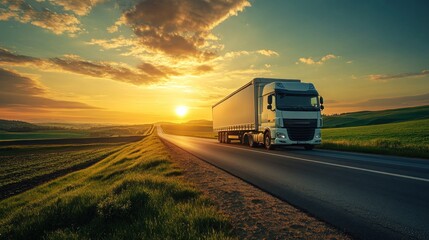 Truck Driving into Sunset