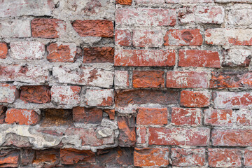 Old brick wall. Red brick. Close up.