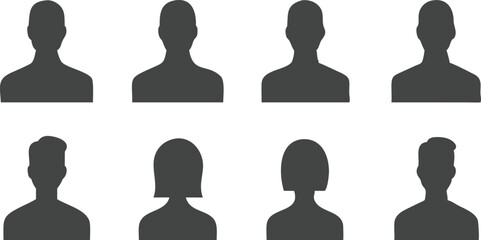 Male and female head silhouettes avatar, profile icons. Vector illustration