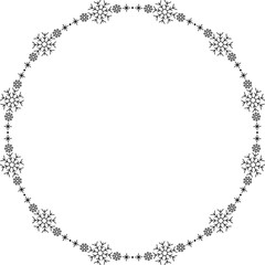Snowflake circle frame. Winter snowflake round border.