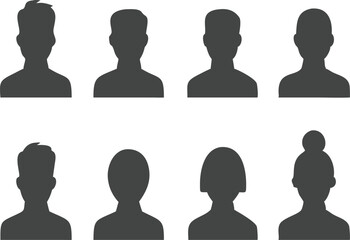 Male and female head silhouettes avatar, profile icons. Vector illustration