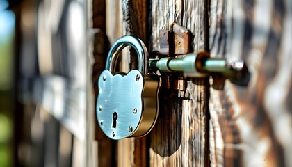 Secured Padlock on Wooden Shed Door with Keys Highlighting Home Storage Safety in Bright Daylight