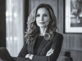 Obraz premium Confident businesswoman posing in modern office setting