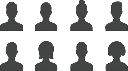 Male and female head silhouettes avatar, profile icons. Vector illustration