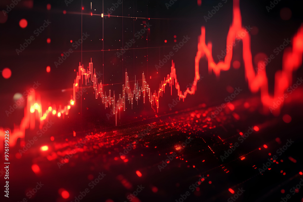 Aufkleber dynamic red graph illustrating financial trends with vibrant data points against a dark background.