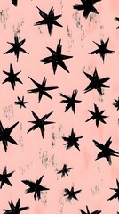 Black Stars on Pink Background, Abstract Image, Texture, Pattern Background, Wallpaper, Cover and Screen for Smartphone, PC, Laptop, 9:16 and 16:9 Format