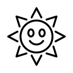 Cheerful vector icon of a smiling sun, symbolizing happiness, positivity, and sunny weather in a playful, minimalist style. Editable stroke.