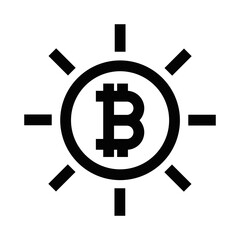 Fototapeta premium Simple vector icon of a Bitcoin symbol with sun rays, representing cryptocurrency, finance, and digital currency. Editable stroke.