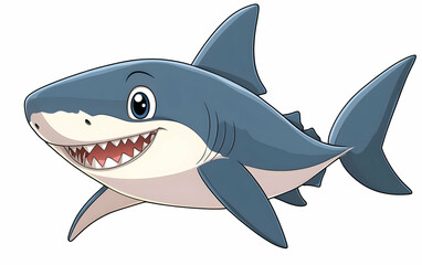 Obraz premium A cheerful cartoon shark with a big smile, perfect for children's content or educational materials about marine life.