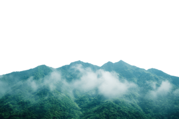 Mountain range with clouds isolated on a white background.  PNG transparent.