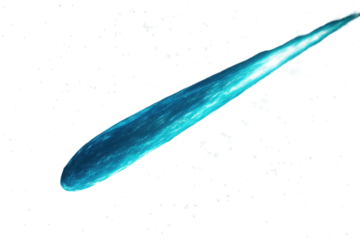 Comet streaking with a blue tail isolated on a white background.  PNG transparent.