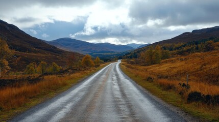 Serene Road Through Autumnal Mountains