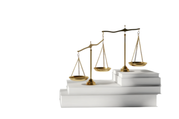 Scales of justice on top of stacked books isolated on a white background  PNG transparent.