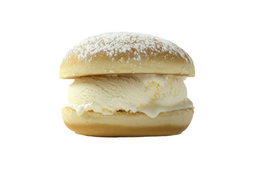 Ice cream sandwich with vanilla ice cream and powdered sugar isolated on a white background.  PNG transparent.