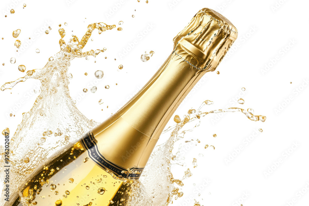 Wall mural champagne bottle with splash isolated on a white background. png transparent.