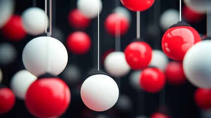 Naklejka premium Background with hanging red and white balls pattern in minimalist style. Simple hanging neon balls.