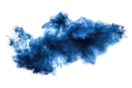 Blue powder explosion isolated on a white background.  PNG transparent.
