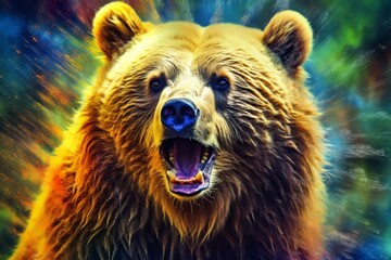 Obraz premium Modern abstract bear artwork using a palette of striking and bright colors