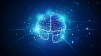 Abstract brain hologram on blue background