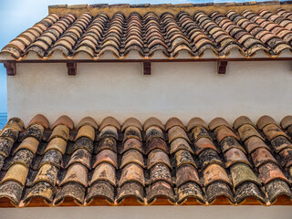 Traditional Mediterranean style terracotta roof with curved, clay tiles