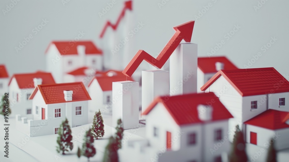 Poster a model of a house with a bright red roof, suitable for various designs and compositions