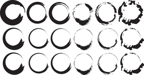 circle brush collection, Black grunge round shapes. Brush strokes frames elements, frames for design.