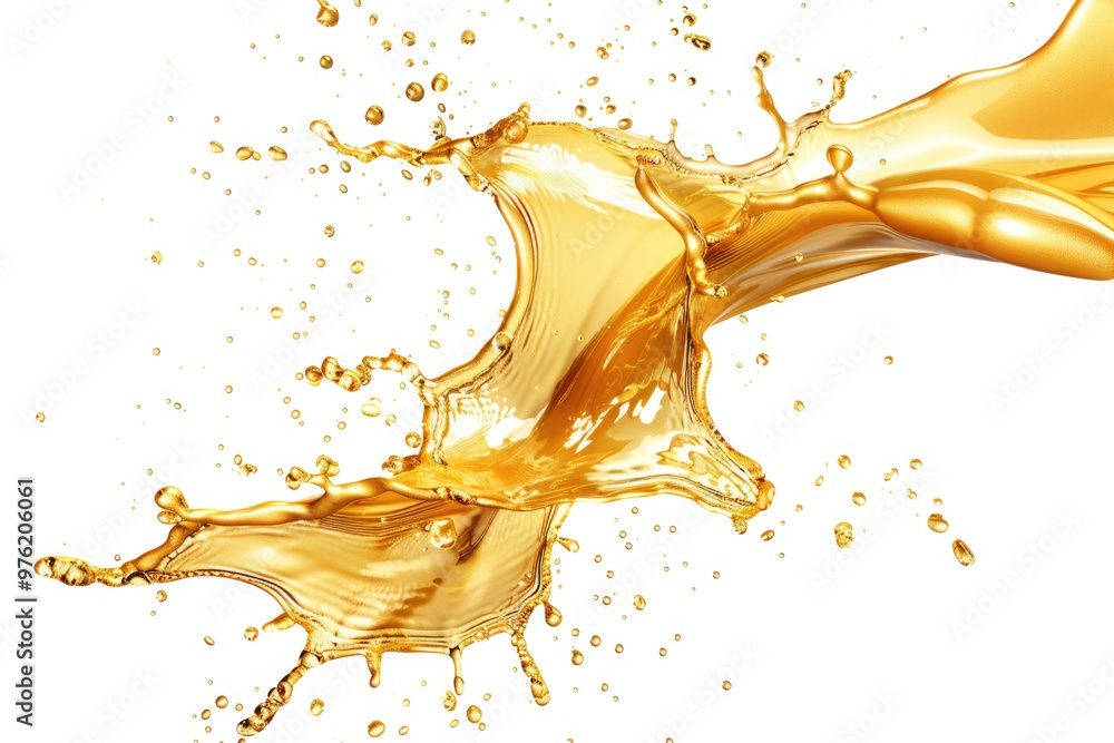 Poster a small amount of orange liquid splashes onto a clean white surface, ideal for use in illustrations 