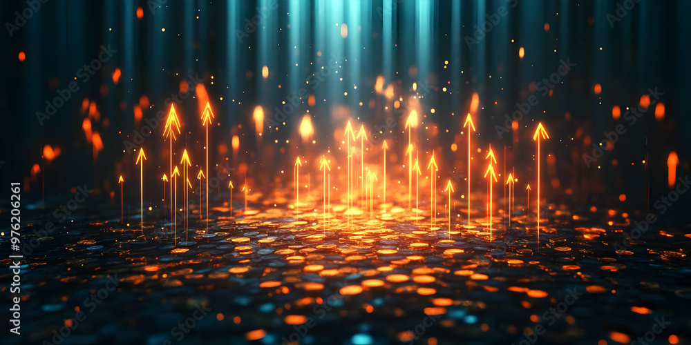 Poster dynamic abstract image featuring luminous flames and glowing particles rising in a dark atmosphere, 