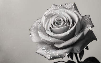 Generative-AI, Close-Up of Rose Petals in Black and White Showing the Delicate Textures and Folds