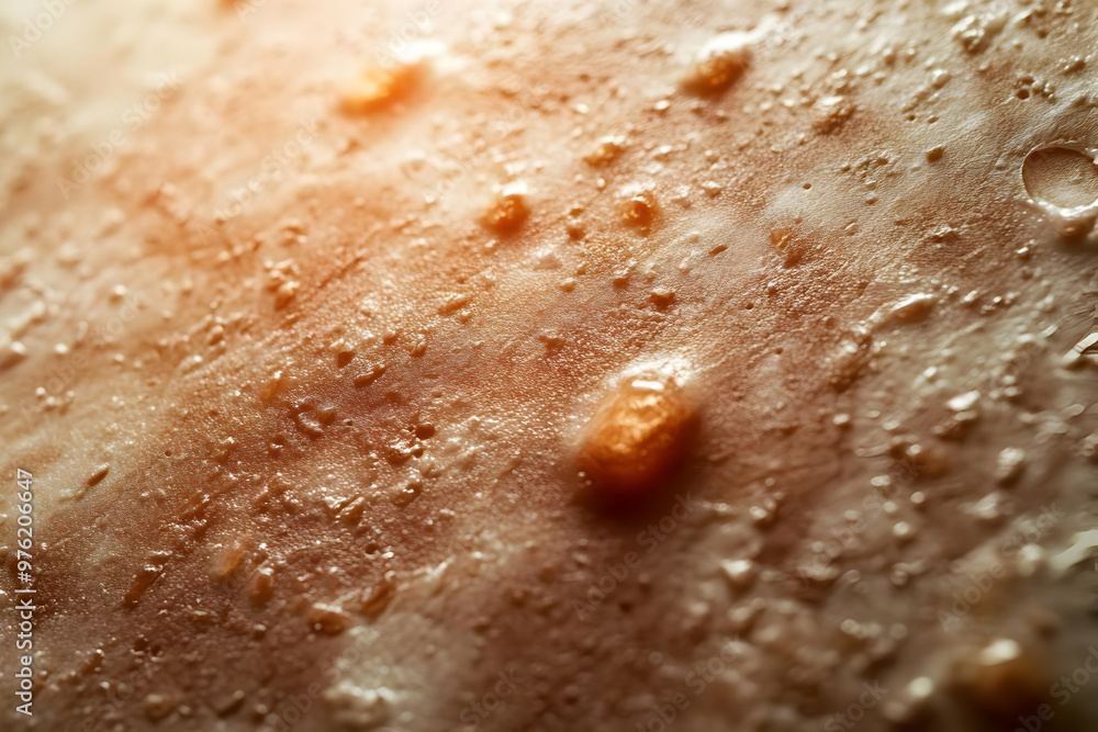 Poster close-up view of textured surface with droplets, showcasing intricate details and natural patterns i