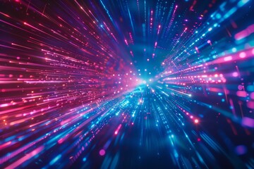 Naklejka premium In a captivating display, bright blue and pink light trails burst outward, creating an abstract and energetic atmosphere that evokes a sense of motion and depth.