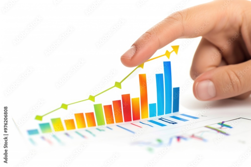 Poster A person analyzing data on a colorful bar chart