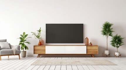Big Tv with white background for copy space in a Living Room