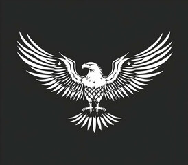 Fototapeta premium A detailed black and white illustration of an eagle with expansive wings, symbolizing strength and freedom.