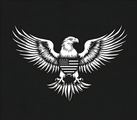Fototapeta premium A majestic eagle design featuring the American flag, symbolizing freedom and strength against a black background.
