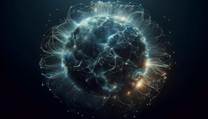 Abstract Visualization of Global Data Sphere with Interconnected Networks and Glowing Nodes - Representation of Digital Communication and Global Connectivity