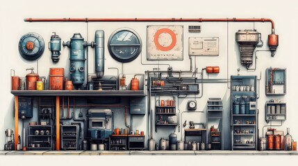  Detailed setup of industrial machinery and tools in a workspace, showcasing equipment for advanced manufacturing processes.