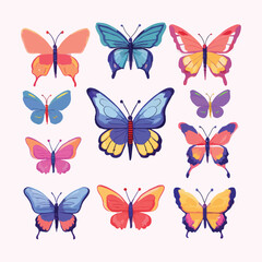 A collection group of colorful butterflies with different colors white background vector illustration