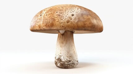 A single mushroom growing on a white background, suitable for use in designs and presentations related to nature, food, or science