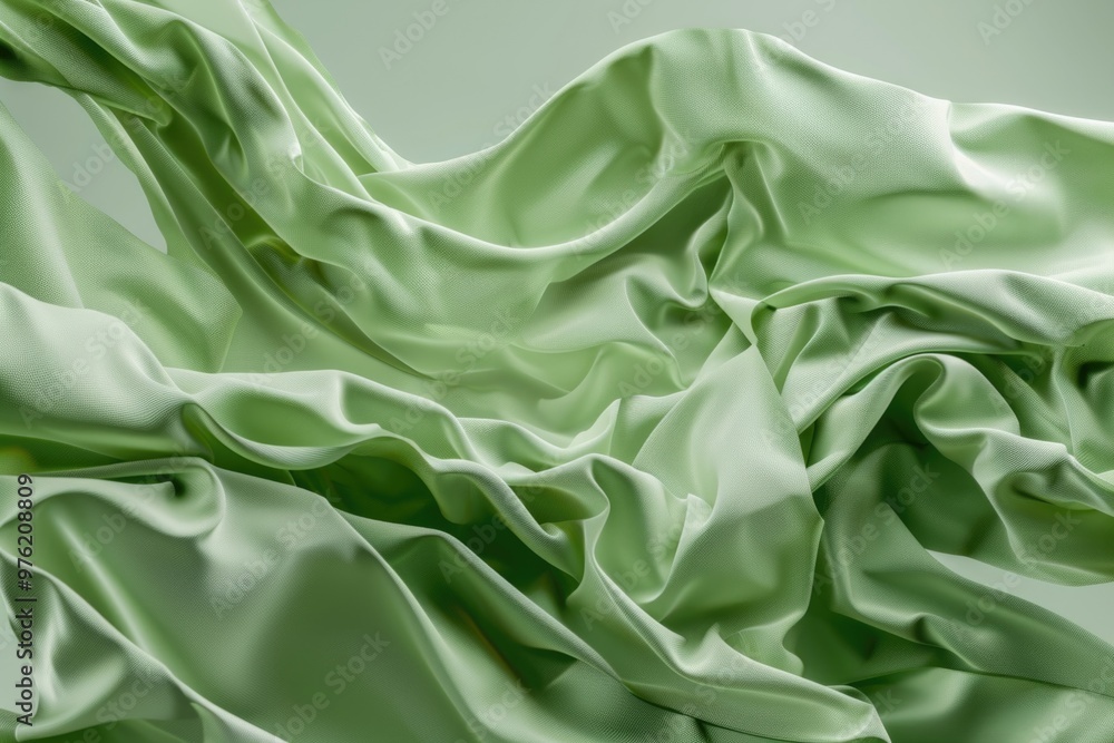 Poster A close-up view of a textured green fabric with intricate patterns and fibers