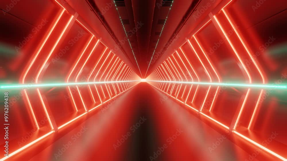 Poster 3d loop animation of illuminated futuristic tunnel, sci fi background