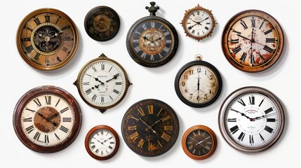 A group of clocks mounted on a wall