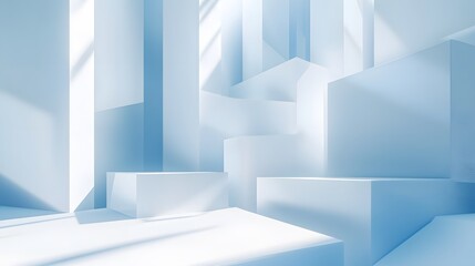
3d rendering of white and blue abstract geometric background. Scene for advertising, technology, showcase, banner, game, sport, cosmetic, business, metaverse. Sci-Fi Illustration. Product display