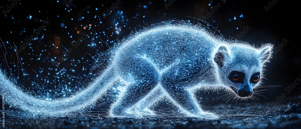 Poster a mystical glowing creature exuding energy and sparkles, creating a captivating and enchanting visua