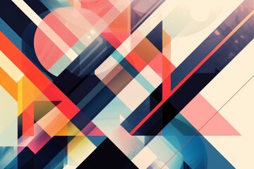 Naklejka premium Vivid colors and striking geometric shapes intertwine, showcasing a contemporary abstract design that captivates the viewerâ€™s attention with its dynamic composition.